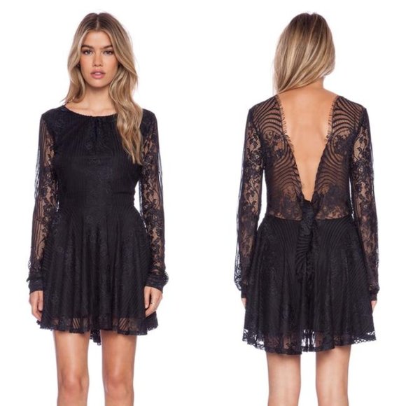 For Love And Lemons Black Lace Backless Dress - Picture 1 of 5